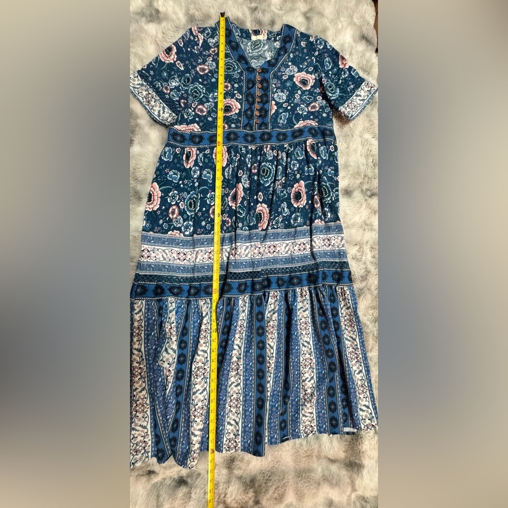 Sunday Blue and Pink Patterned Maxi Dress Size Large - Picture 8 of 15